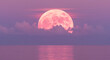© DURJOY_SAID - Stunning full pink moon reflecting over serene ocean waters with pastel clouds and sky at twilight