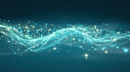 Abstract teal background with glowing light trails