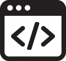 Bold Vector Icon: Code Symbol in Browser Window Sign, Minimalist Design