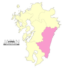  日本地図 九州 宮崎県 県境有り 02