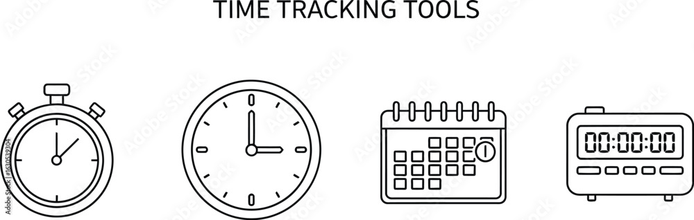 Vector art of time tracking tools concept with stopwatch, clock ...