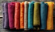 © James - Colorful fabric swatches arranged in a beautiful gradient pattern showcasing a vibrant array of hues for creative design inspiration