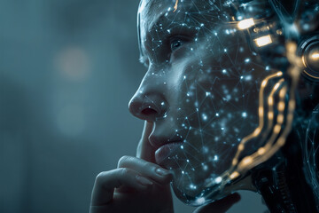 Poster - A woman with a face made of wires and lights