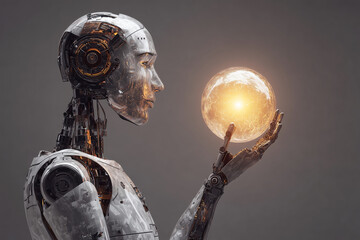 Poster - A robot is holding a glowing ball in its hand