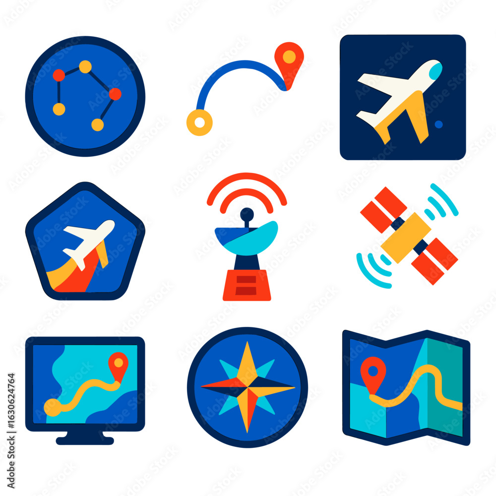 Aircraft Navigation Icons. Flat vector icons of aircraft navigation and ...
