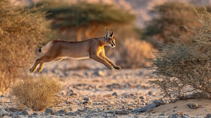 Canvas Print -   Small animal jumps near bush with background animal