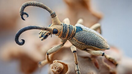 Wall Mural -   Close-up photo of insect on wooden board with curved legs