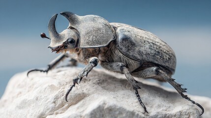Wall Mural -   A close-up of a bug on a rock with a sky in the background of the image