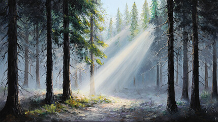 Wall Mural -  A forest bathed in sunlight