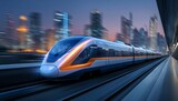 High-speed train in motion on the railway, a futuristic high-speed passenger electric concept.