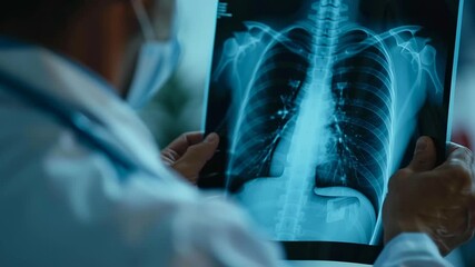 Aufkleber - A doctor is holding a CT scan of a patient's chest. The lungs and heart, and the doctor is examining the results. Scene is serious and focused