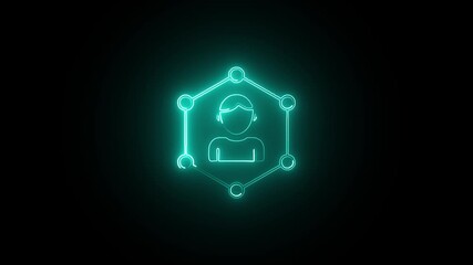 Wall Mural - Cyan Neon User Avatar for UI Design. Radiant Cyan Neon Profile Picture Outline. Cyan Neon Glowing Avatar Icon on Dark Background. Luminous Cyan Neon Person Icon Animation.