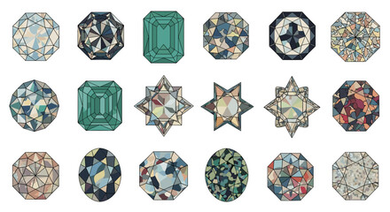 Aufkleber - Collection of varied precious gems and jewels in different cuts.