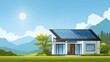 © ImageFusion  - A modern house with solar panels on the roof in a sunny landscape with mountains