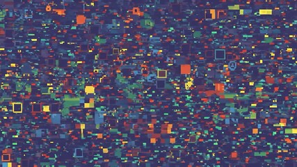 Abstract digital glitch texture; colorful squares; dark background; website design