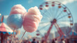 © Daniel - Colorful cotton candy stands against a dreamy carnival backdrop with a ferris wheel, capturing the essence of fun and nostalgia.