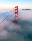 Golden Gate Bridge shrouded in morning fog