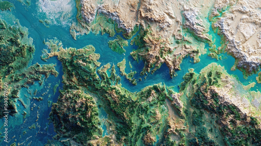 Top down Satellite view Highly detailed satellite map illustrating ...