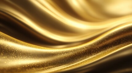 Poster - Golden fabric cascades in smooth, flowing waves, catching light to reveal its rich textures and shimmering qualities, creating an elegant and luxurious display.
