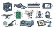 © San - Illustration showcasing various technologies including electronics and creative tools set on white