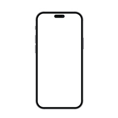 Realistic phone mockup for any project vector illustration. New trendy version of black thin frame display smartphone with blank white screen.