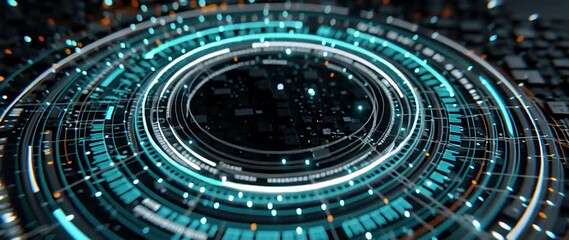 Wall Mural - anamorphic video abstract digital circuit board with glowing energy core. perfect for projects relat