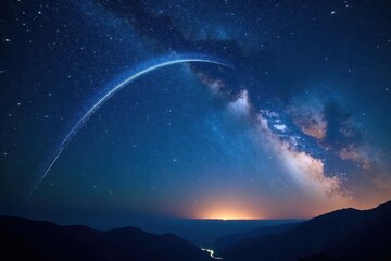 Wall Mural - Dark blue sky, brilliant Milky Way arch, streaking meteor , stars, bright, awe