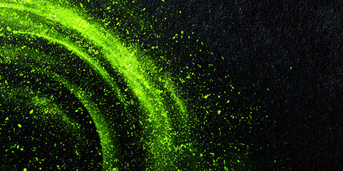Canvas Print - abstract black background with green semicircle. paint strokes and splashes. textured background. ba