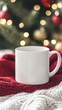 © Namdang - Cozy Winter Scene with Blank Mug on Festive Red and White Textiles