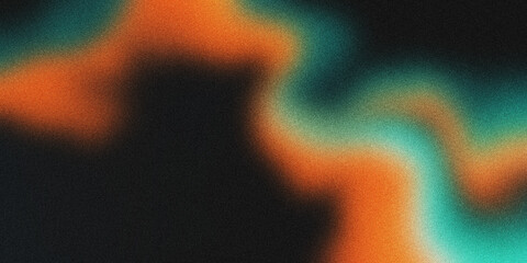 Wall Mural - Abstract blurred background with noise texture. blurred orange green wave on black background. gradient. banner. grainy noise texture.