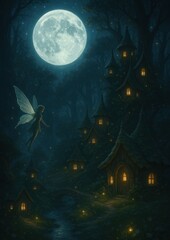 Wall Mural - magical fairy forest night