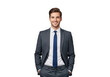 © Vectarica - Handsome businessman in suit smiling portrait professional corporate executive isolated stock photo, full shot isolated on transparent background
