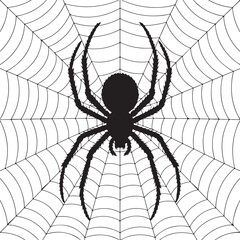 Spider, on, web, silhouette, vector, black, white, isolated, illustration, halloween, spooky