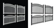 © Vectoravec - Collection of black and white wrought iron fence and gate designs featuring curved tops and ornamental details