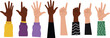 © Masum Creatives - Diverse hands vector illustration showing different gestures, cartoon flat style arms, multicultural design, inclusive hand pose collection for education, communication, and graphic use