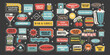 © Dukhanina Ekaterina - Retro sticker set. Complete mid century signage pack with motel, bar, diner and entertainment signs. Vector illustration isolated on dark background