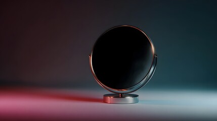 Wall Mural - mirrored podium reflecting a beauty product with dramatic lighting