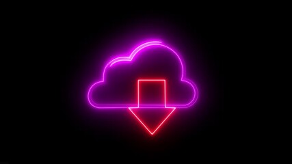 Poster -  The arrow moves down from the cloud .Seamless loop motion graphics. .Upload icon symbol, cloud icon and neon line upload arrow icon animation.