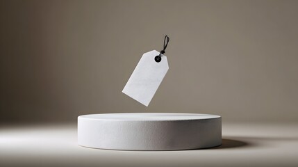 Wall Mural - white podium with floating price tag icon