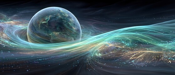 planet enveloped in swirling nebula