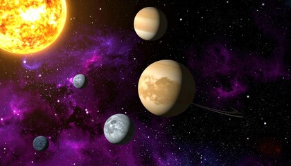 Wall Mural - Planets orbiting a sun in space