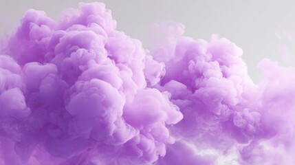 Wall Mural - Lush purple clouds swirl gently in the evening sky, creating a tranquil and dreamlike scene as the sun sets on the horizon, casting soft light below.