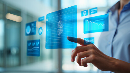 hand pushing a button on a touch screen interface