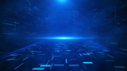 Futuristic Blue Digital Grid Motion Horizon Lines Data, cybersecurity for coding connection information technology. binary database for software update, programming network with cyberspace and server