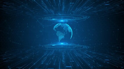 Wall Mural - futuristic hud planet earth digital globe glowing data rings, tech lines, hex grid. visual shows glo