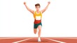© NanisHappy - Emotional triumphant runner man crossing finish line. happy athlete celebrates victory in race, moment of pure success and joy in sport after running hard