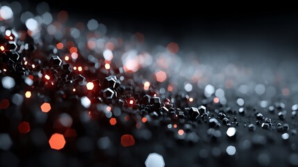 Abstract Dark Hexagonal Particles with Red Bokeh
