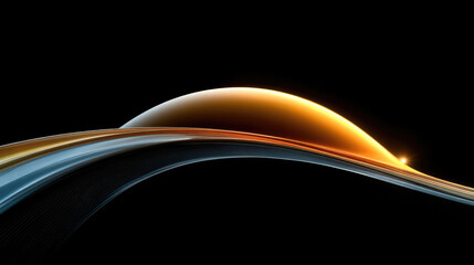 Wall Mural - futuristic digital horizon with glowing arc, abstract wave, golden light, and smooth gradient on bla