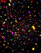 © Eka - Colorful confetti bursts from a central point against a black background, creating a celebratory and dynamic effect