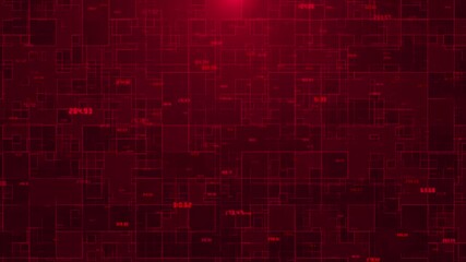 Glowing red coding plexus featuring digital data blocks forms complex grid pattern. for enhances cybersecurity visuals, tech intros, virtual systems, blockchain networks, futuristic data displays.